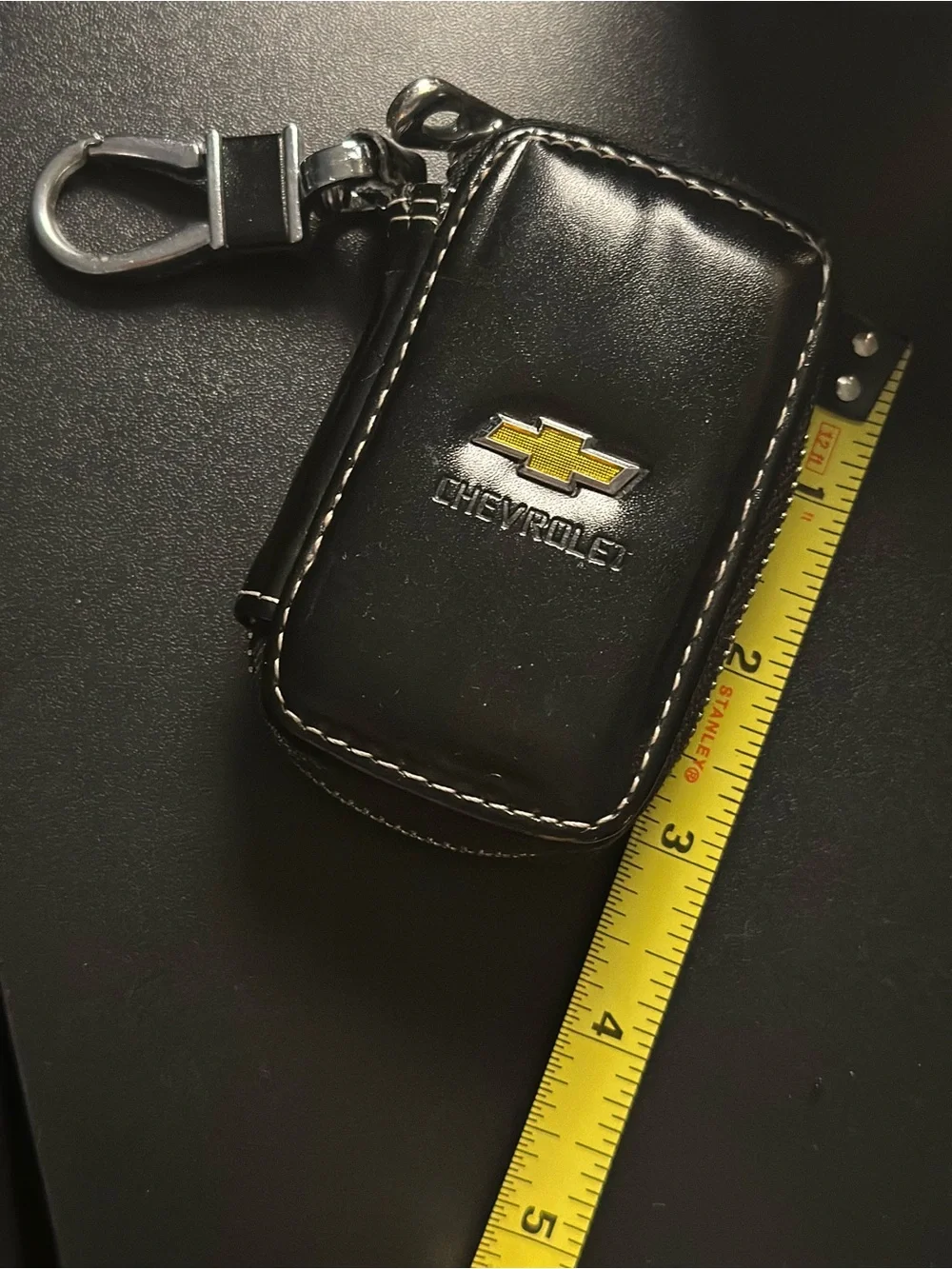 Genuine Black Leather Key Pouch with Clip | Chevrolet Zip Around Key Fob Holder